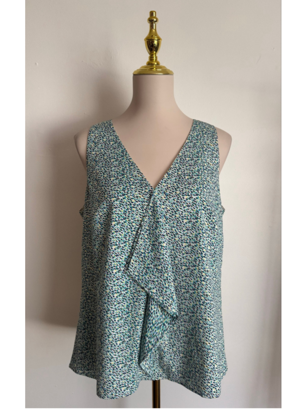 Women's Ann Taylor Sleeveless Ruffle Blouse Green Blue Size 12